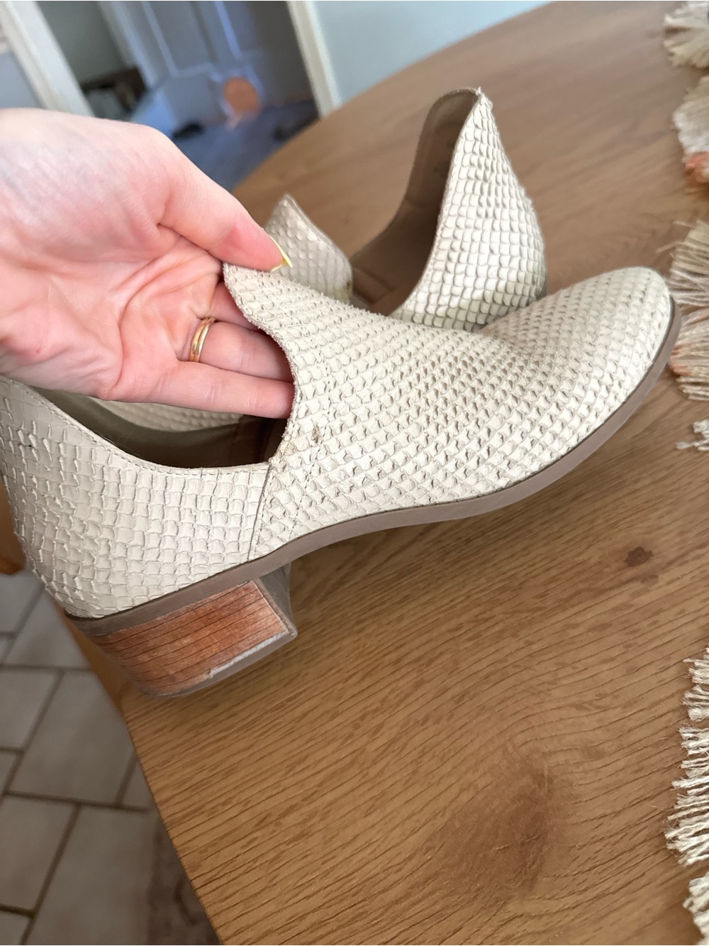 Matisse Faux ostrich Slip-On Low Heel Women’s Shoe in Cream